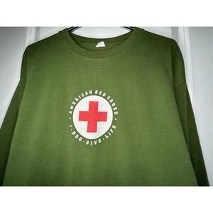 Vintage Y2k American Red Cross Blood Donor Military Green Long Sleeve T-Shirt